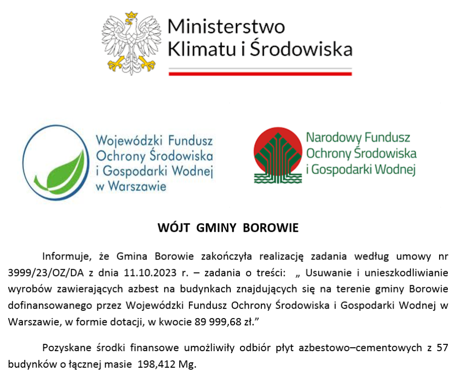 Plakat promujący zadanie usuwania i unieszkodliwiania wyrobów zawierających azbest na budynkach z terenu gminy Borowie
