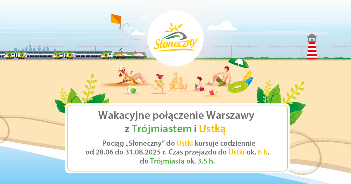 Baner promujący połączenie kolejowe Mazowsze z Trójmiastem i Ustką
