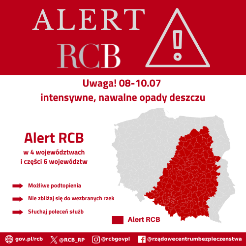 Alert RCB w sprawie ulewnych opadów