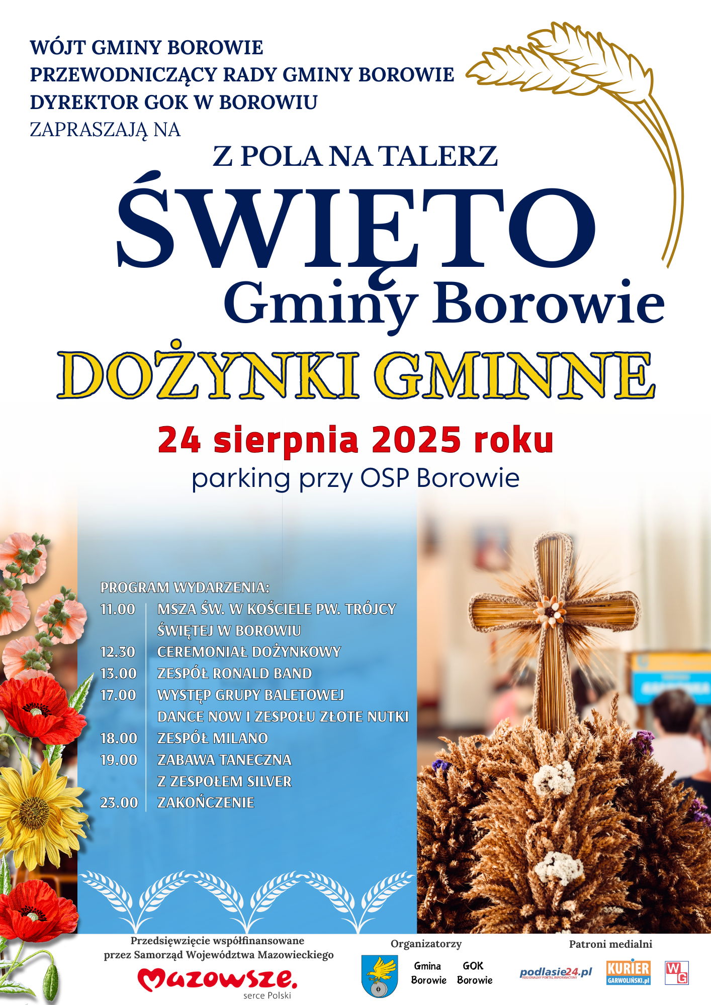 Plakat promujący wydarzenie "Z pola na talerz - Święto Gminy Borowie "